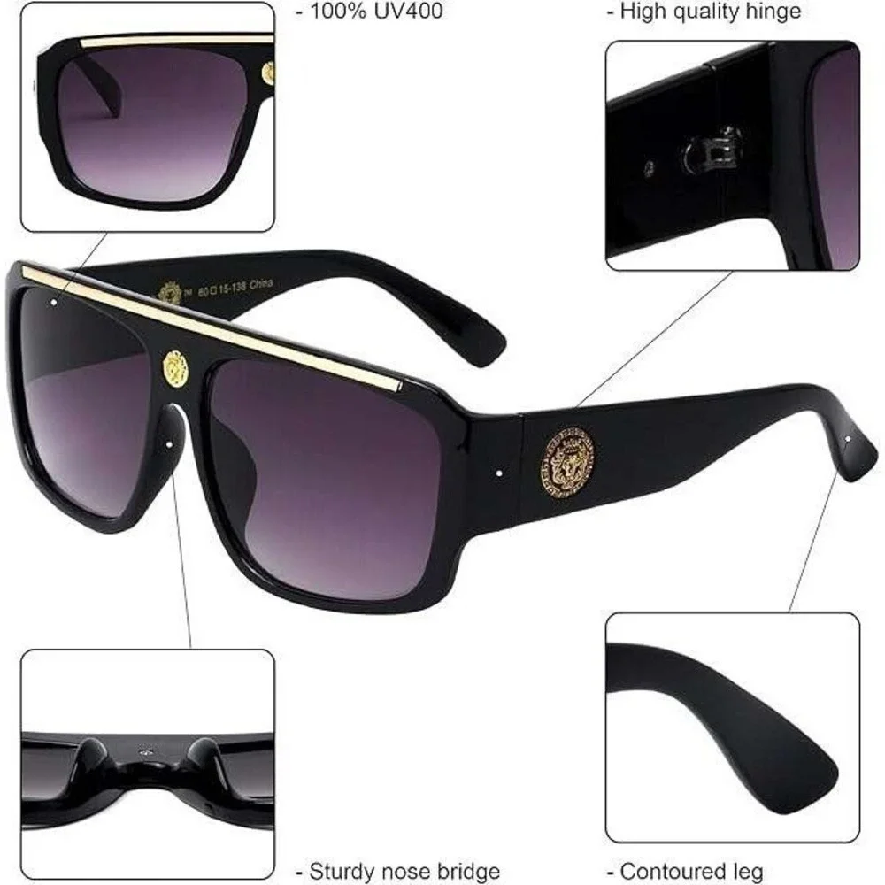 Bold Retro Lion‎ Head Flat Top Sunglasses UV400 Protection Gangster Trendy Gafas